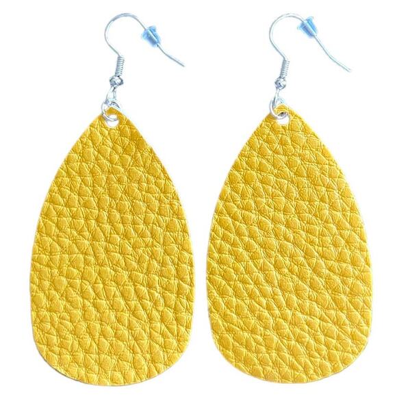 Yellow Textured Leather Teardrop Earrings - Picture 1 of 3